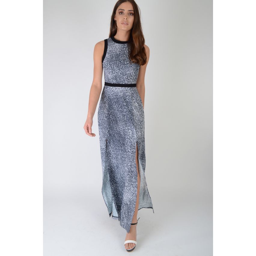 Lovemystyle Maxi Dress In Grey Animal Print With Black Waistband - SAMPLE