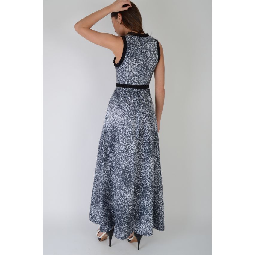 Lovemystyle Maxi Dress In Grey Animal Print With Black Waistband - SAMPLE