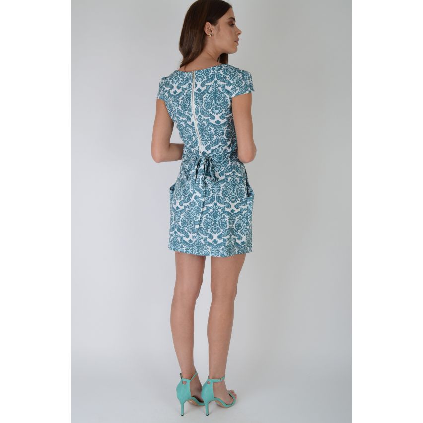 Lovemystyle Structured Occasion Dress With Blue Paisley Print - SAMPLE