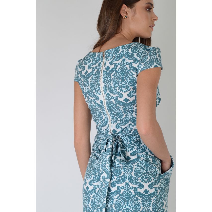 Lovemystyle Structured Occasion Dress With Blue Paisley Print - SAMPLE