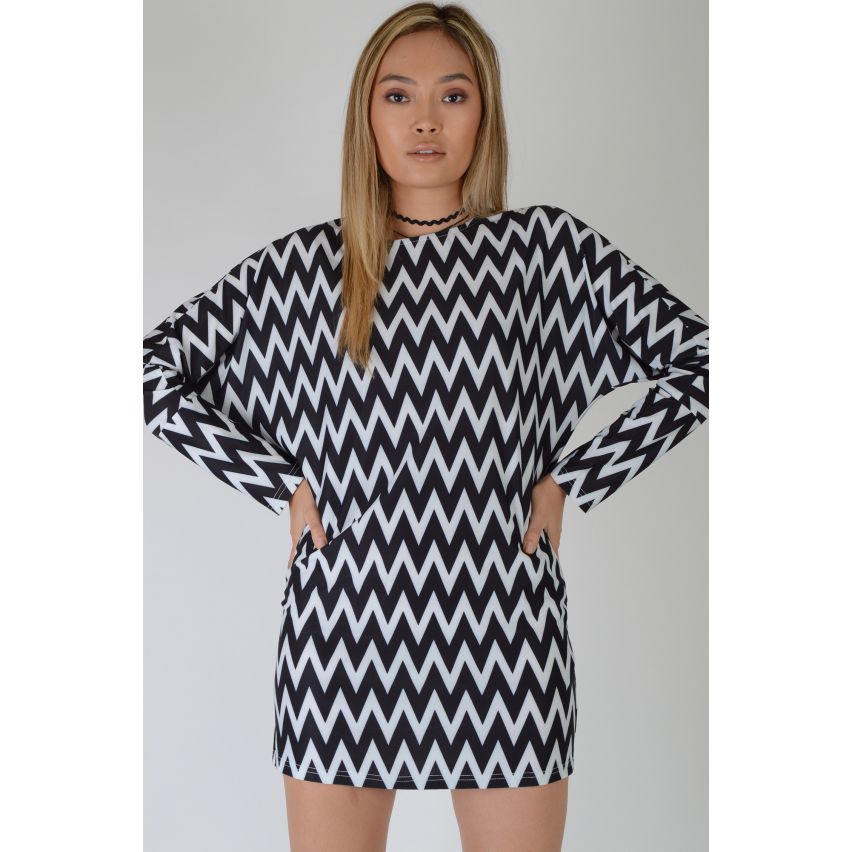 Lovemystyle Black And White Chevron Dress With Batwing Sleeves - SAMPLE