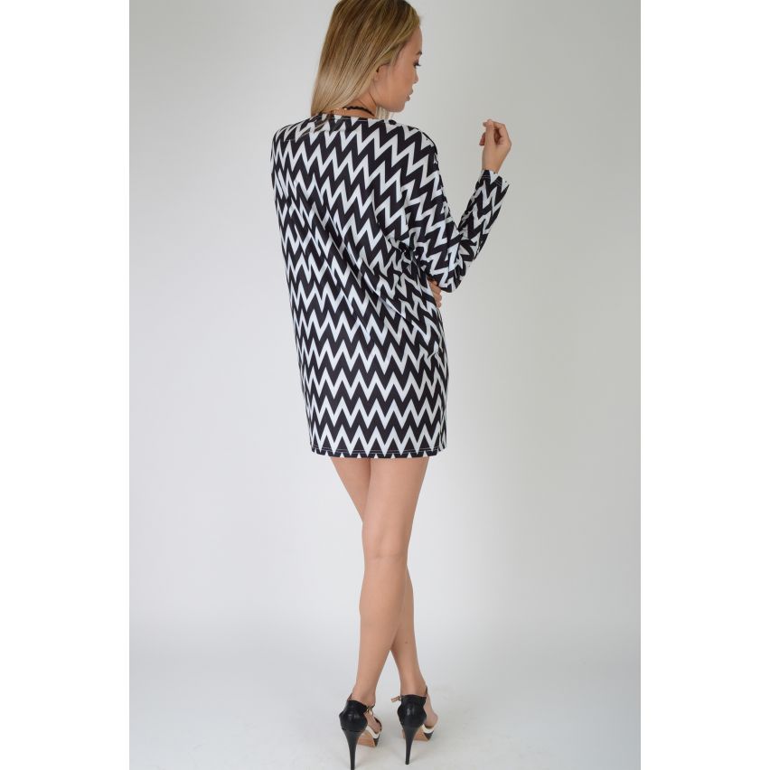 Lovemystyle Black And White Chevron Dress With Batwing Sleeves SAMPLE