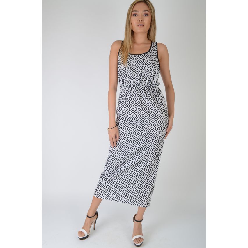 LMS Blauwwitte geometrische Maxi jurk met Racer Back