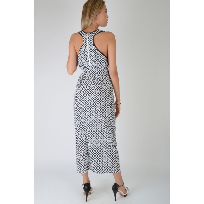 LMS Blauwwitte geometrische Maxi jurk met Racer Back