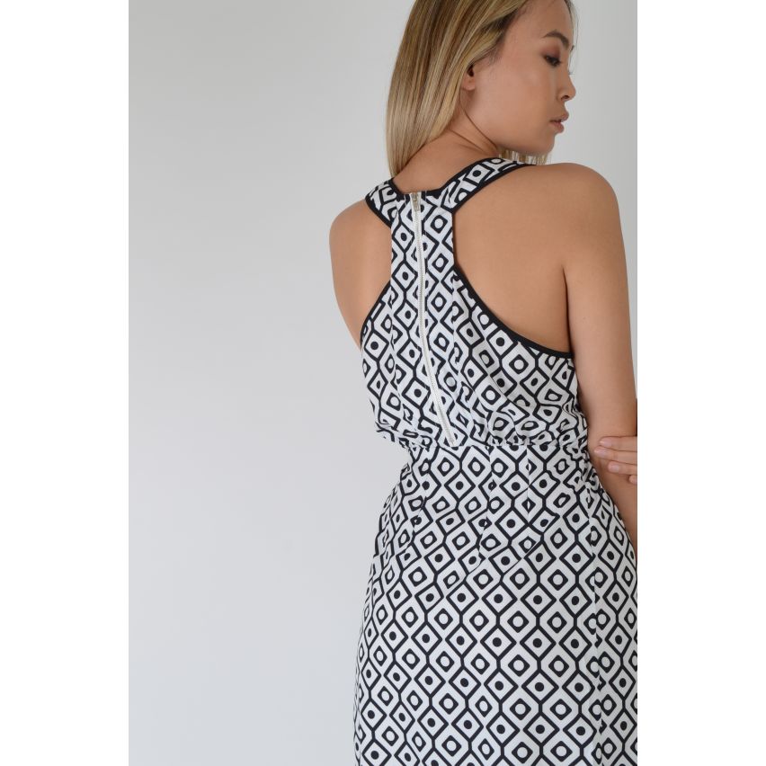 LMS Blauwwitte geometrische Maxi jurk met Racer Back