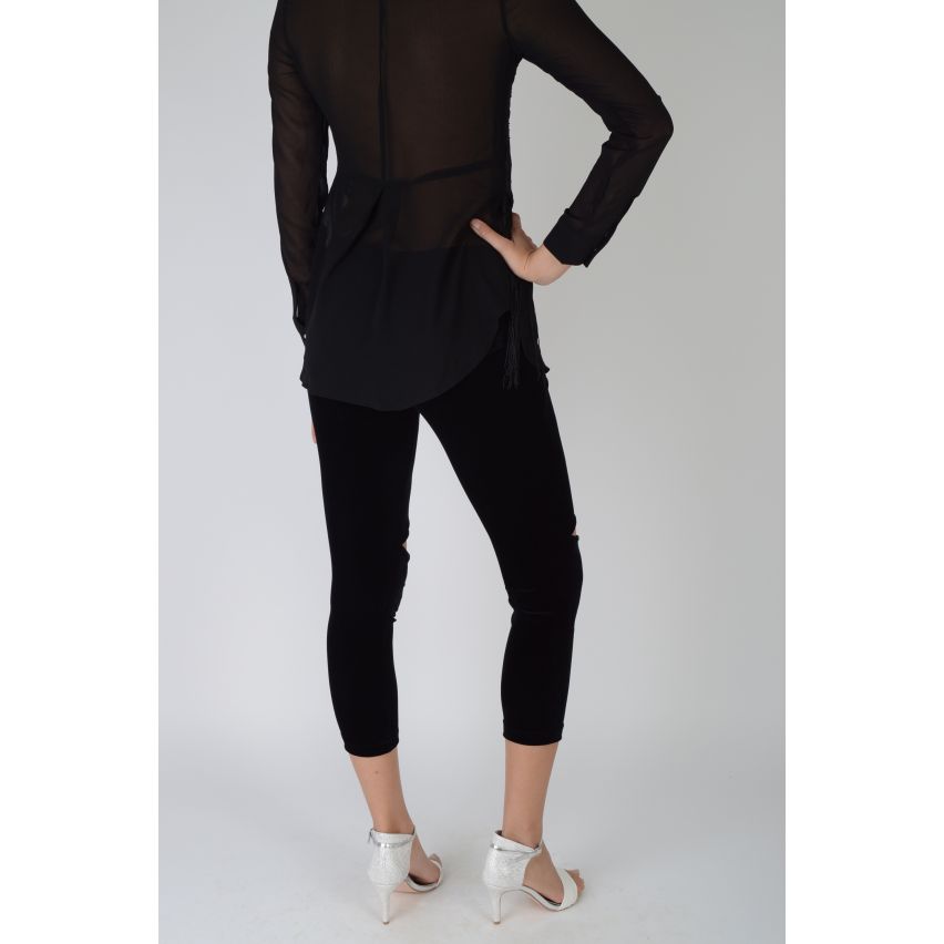 Lovemystyle Highwaisted Black Velvet Leggings With Ripped Knees - SAMPLE