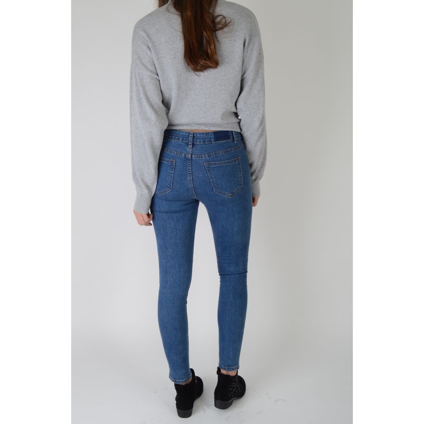 Lovemysyle hohe Taille Light Wash Denimjeans mit Zerrissene Knie