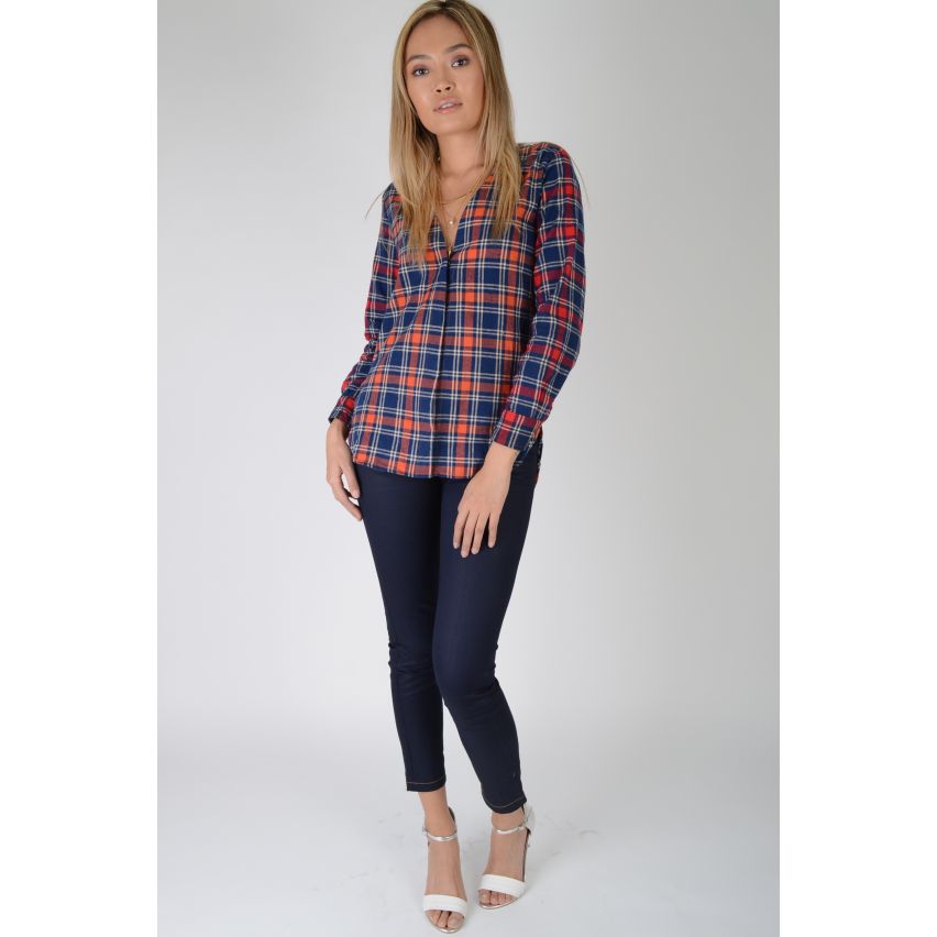 Lovemystyle Classic Red And Navy Checked Button Front Shirt - SAMPLE