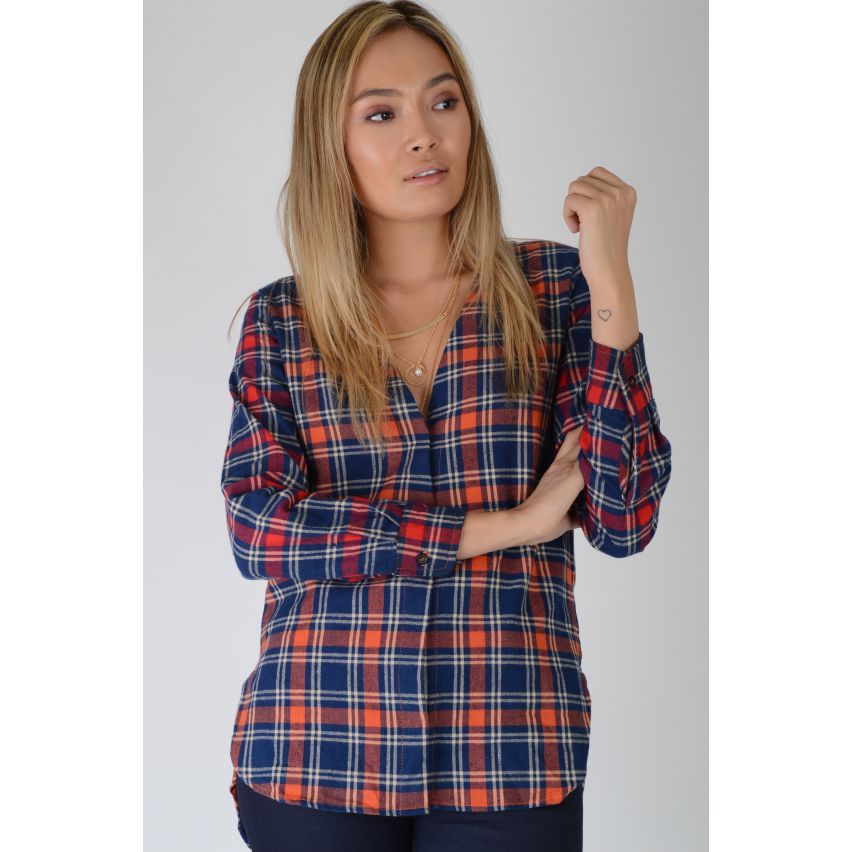 Lovemystyle Classic Red And Navy Checked Button Front Shirt - SAMPLE