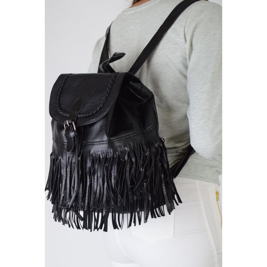 Lovemystyle Medium svart ryggsäck med plym
