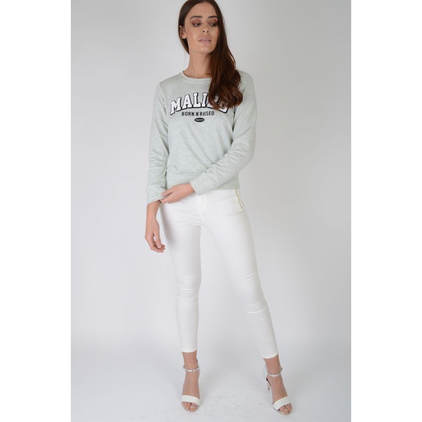 Lovemystyle Grey Marl  Sweatshirt With 'Malibu' Graphic - SAMPLE