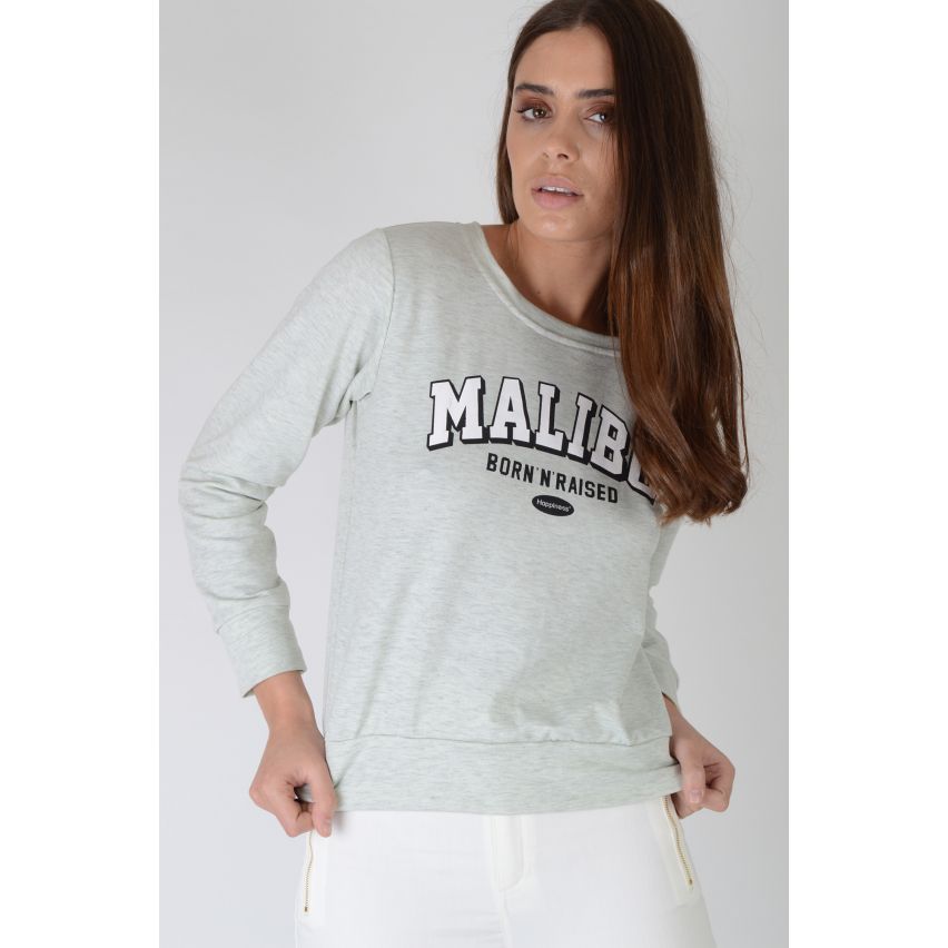 Lovemystyle Grey Marl  Sweatshirt With 'Malibu' Graphic - SAMPLE