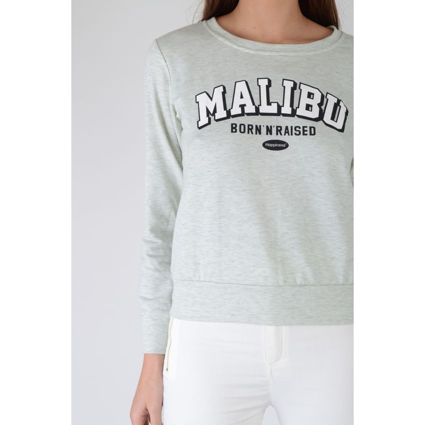 Lovemystyle Grey Marl  Sweatshirt With 'Malibu' Graphic - SAMPLE