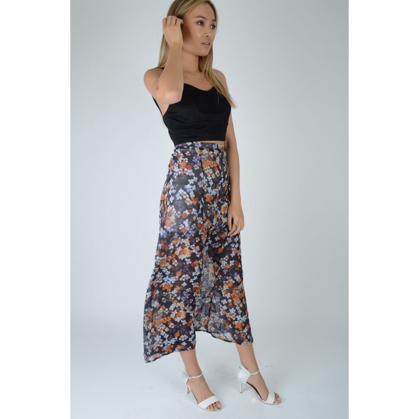 Lovemystyle Sheer Floral Maxi Skirt With Split Front - SAMPLE