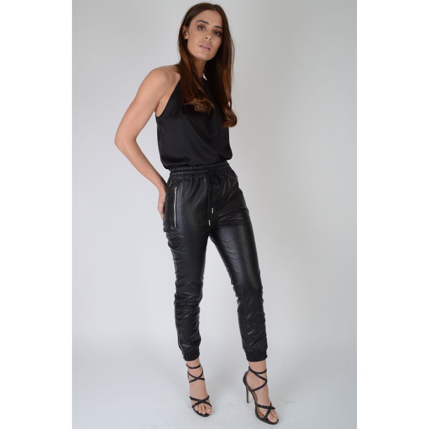 LMS Black Snake Print Faux Leather Elasticated Ankle Trousers