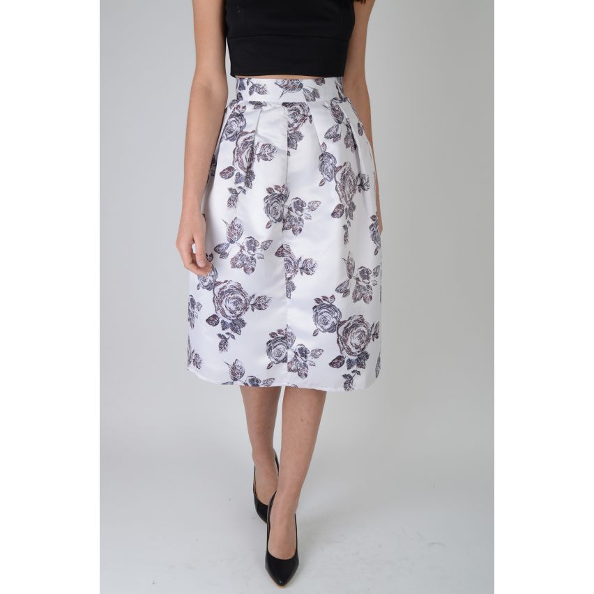 Lovemystyle Floral Print Satin volle MIDI-Rock - Probe