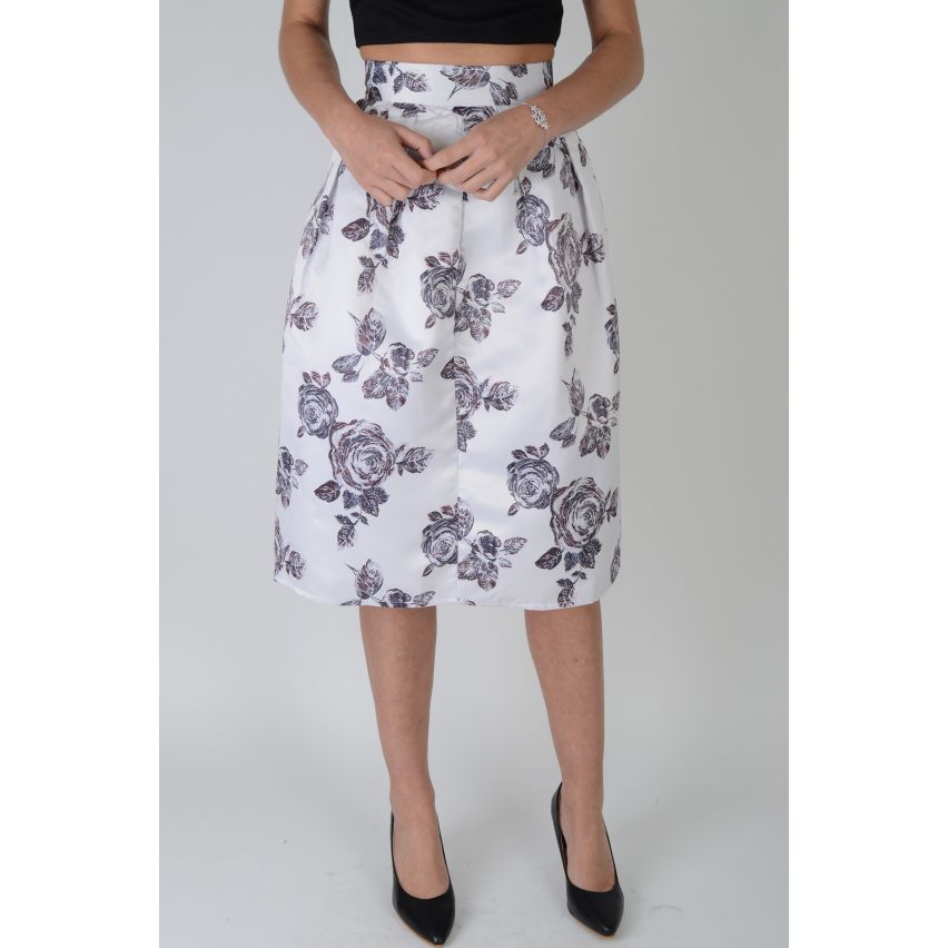 Lovemystyle Floral Print Satin volle MIDI-Rock - Probe