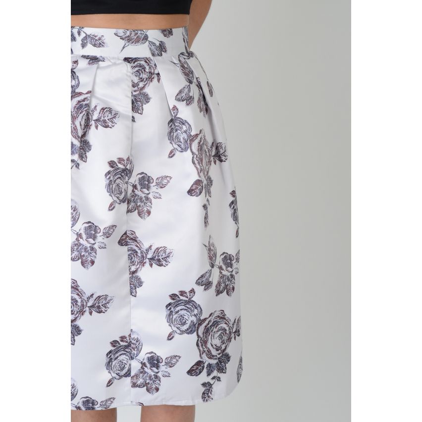 Lovemystyle Floral Print Satin volle MIDI-Rock - Probe