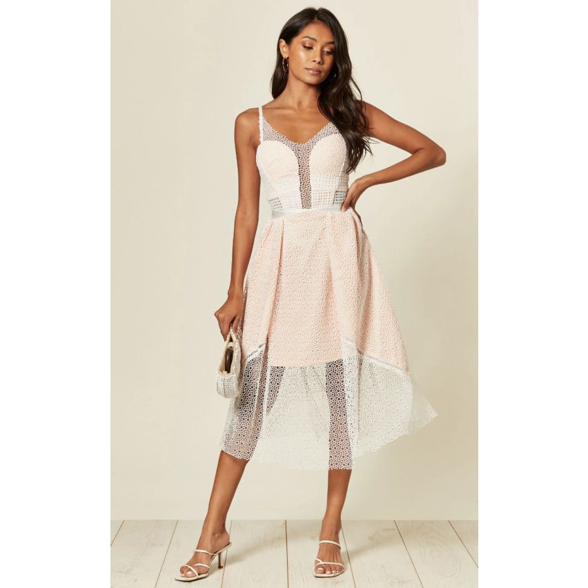 Lovemystyle Crochet Net Midikleid In Rosa und weiß