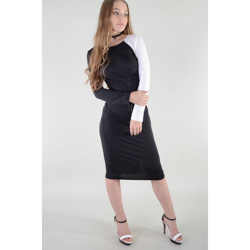 Lovemystyle Black and White Contrasting Pencil Dress - SAMPLE