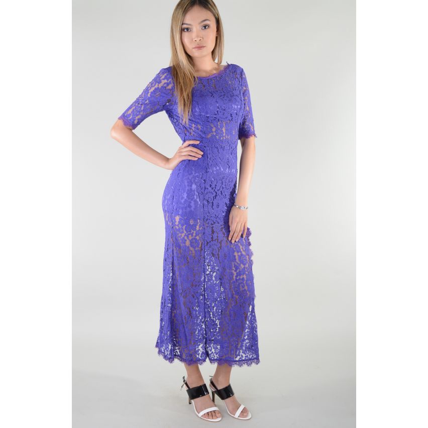 LMS Midi-Länge lila Spitzenkleid mit Bein Split