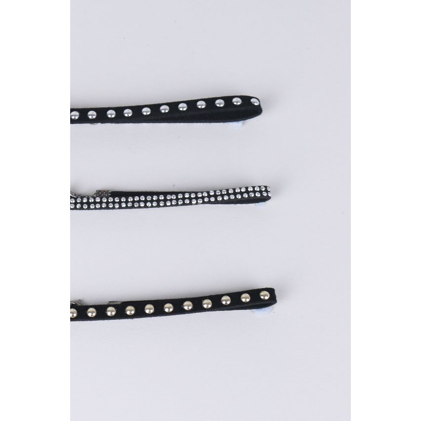 Lovemystyle zwarte Triple riem Choker met metalen Studs