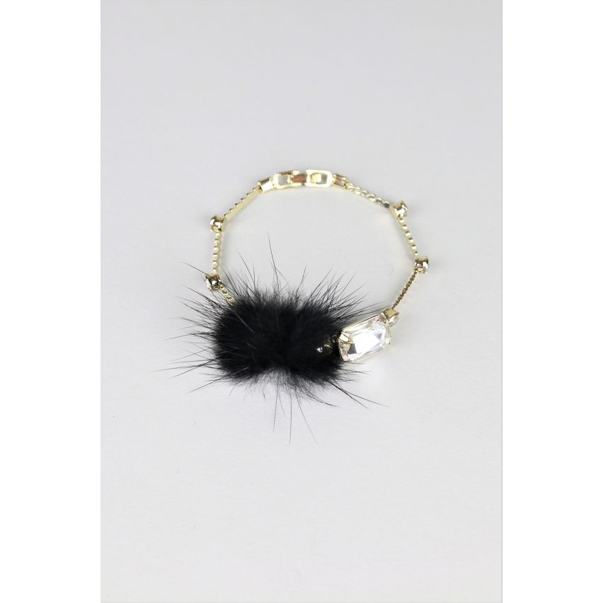 Lovemystyle Silber Diamante Armband mit schwarzen Pompon