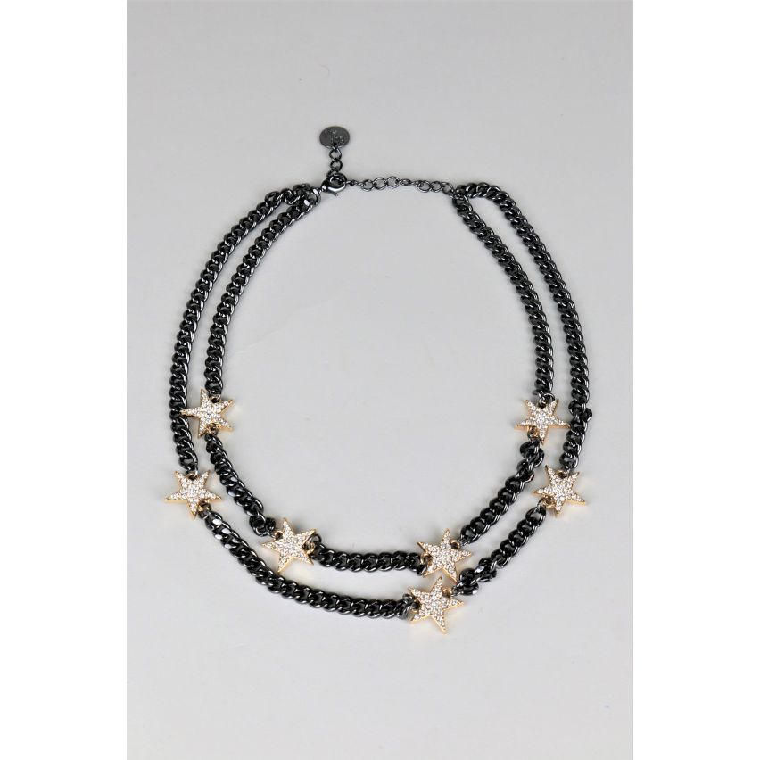 Lovemystyle schwarz klobige Kette Halskette mit Diamante Stars