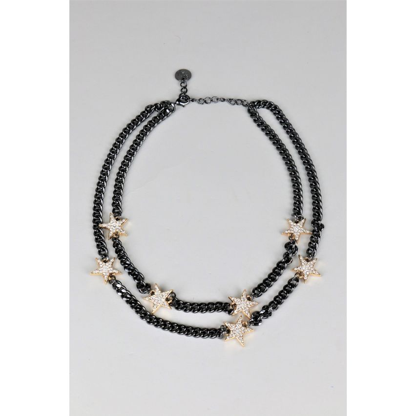 Collar de cadena gruesa de Lovemystyle negro con estrellas de Diamante