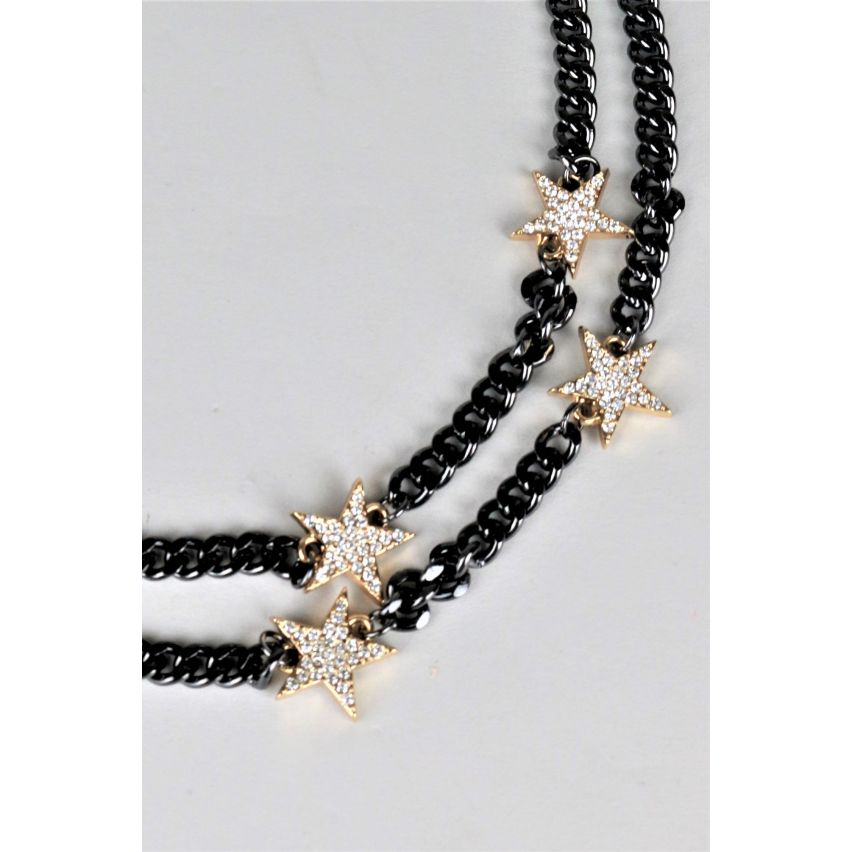 Lovemystyle Black Chunky Chain Necklace With Diamante Stars