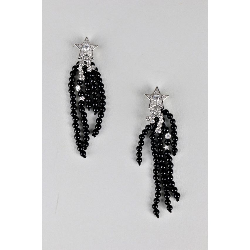 Lovemystyle Diamante Shooting Star Earrings With Black Beads