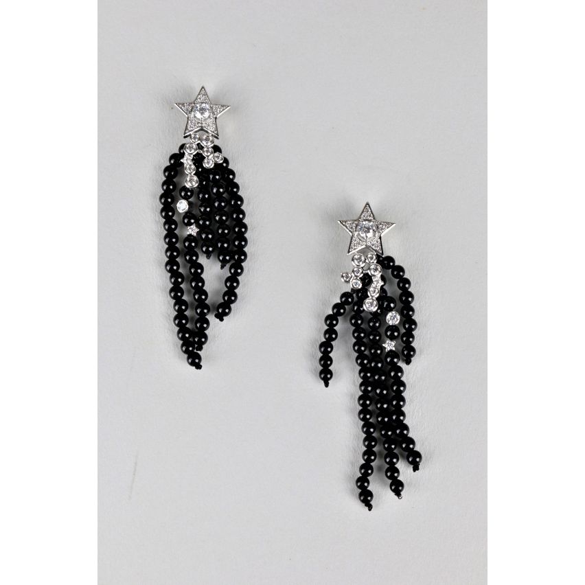 Lovemystyle Diamante estrella fugaz pendientes de perlas negro