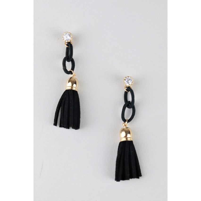 Lovemystyle negro y pendientes de borla de oro con Diamante Stud