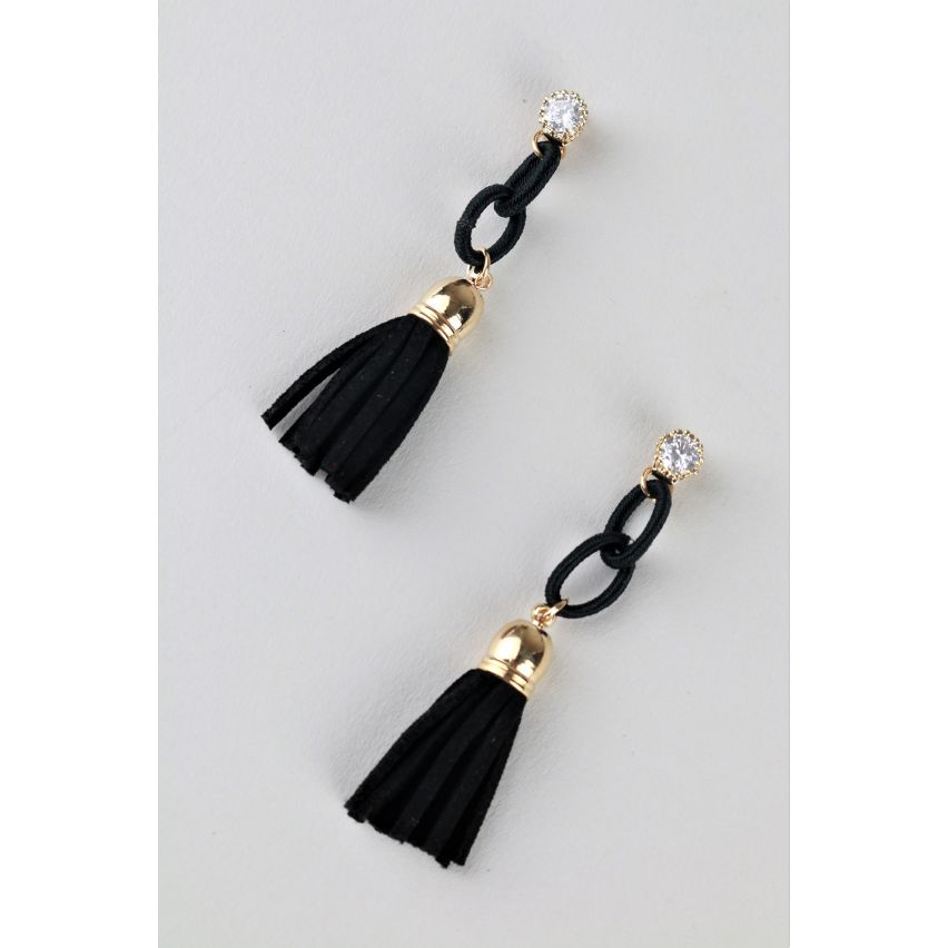 Lovemystyle Black And Gold Tassel Earrings With Stud Diamante