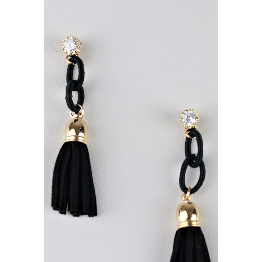 Lovemystyle Black And Gold Tassel Earrings With Stud Diamante
