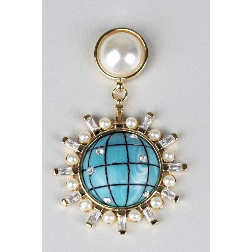 LMS Pearl en Diamante oorbellen met Globe en de daling van de Dollar teken