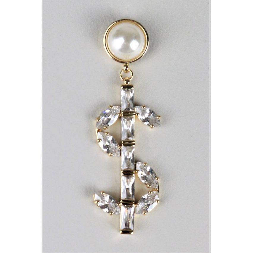 LMS Pearl And Diamante Earrings With Globe And Dollar Sign Drop