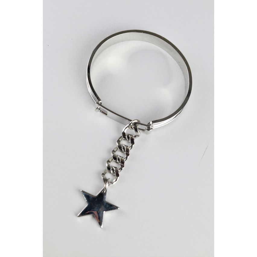 Lovemystyle Chunky Silver Bangle With Dangling Star Pendant - SAMPLE