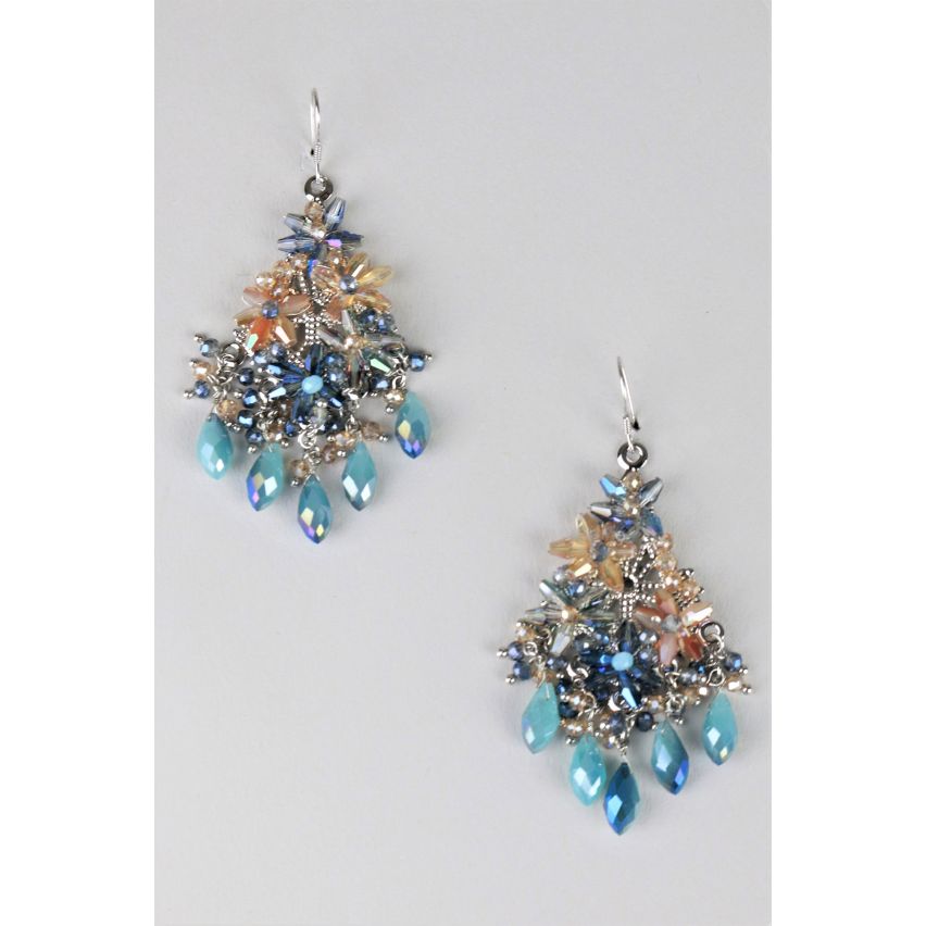 Lovemystyle Beaded Floral Chandelier Earrings In Blue Multi