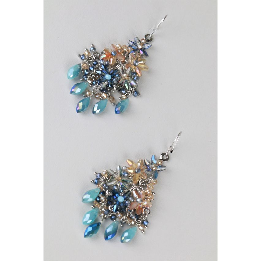Lovemystyle Beaded Floral Chandelier Earrings In Blue Multi