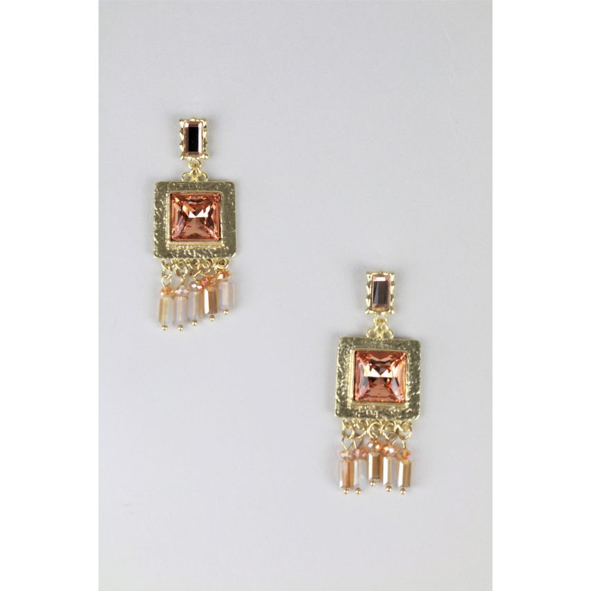Lovemystyle Coloured Stone Square Earrings With Hanging Beads