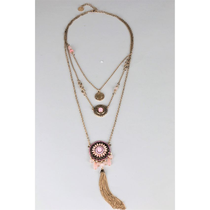 LMS Multi capa Boho oro collar con colgantes y borla