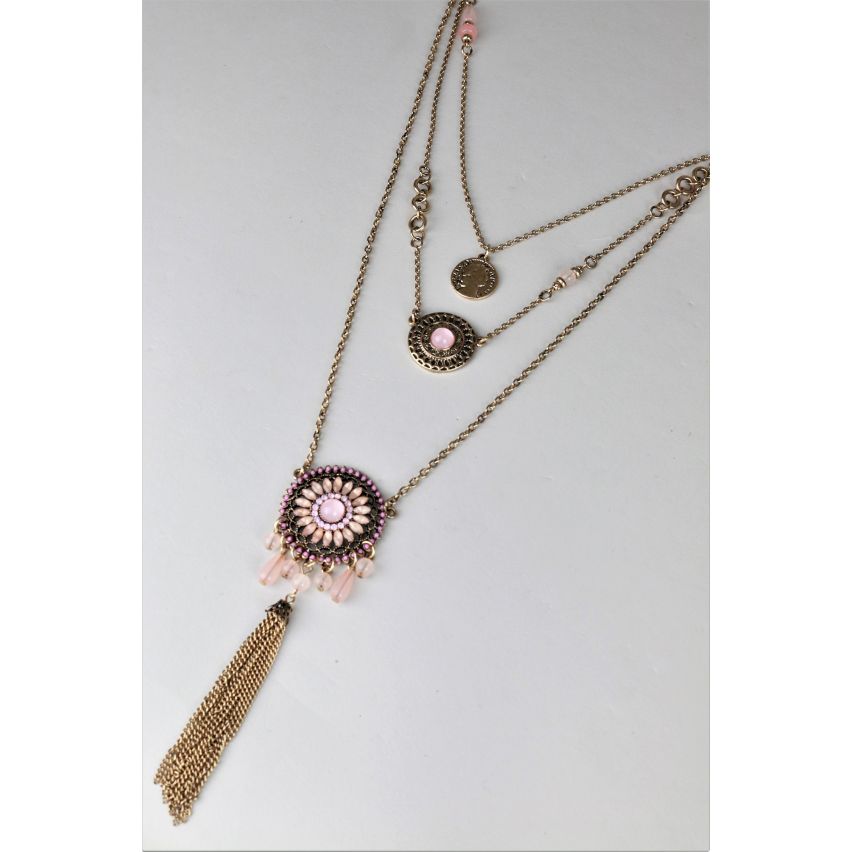 LMS Multi capa Boho oro collar con colgantes y borla