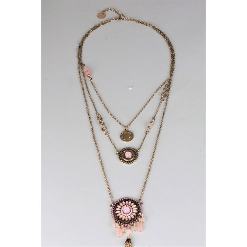 LMS Multi capa Boho oro collar con colgantes y borla
