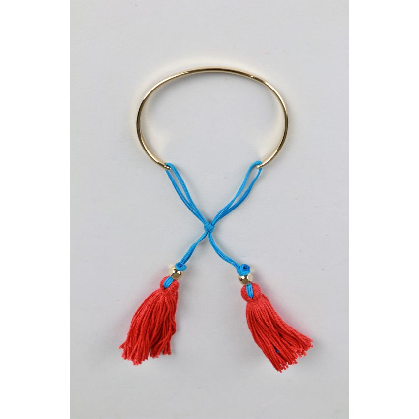 Lovemystyle Open Gold Bracelet With Red Tassels