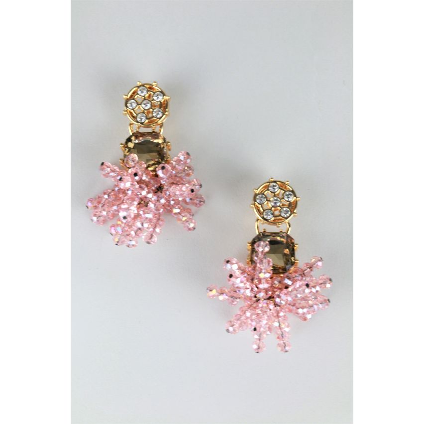 LMS Gold Anweisung Ohrringe Diamante mit rosa Perle Spray