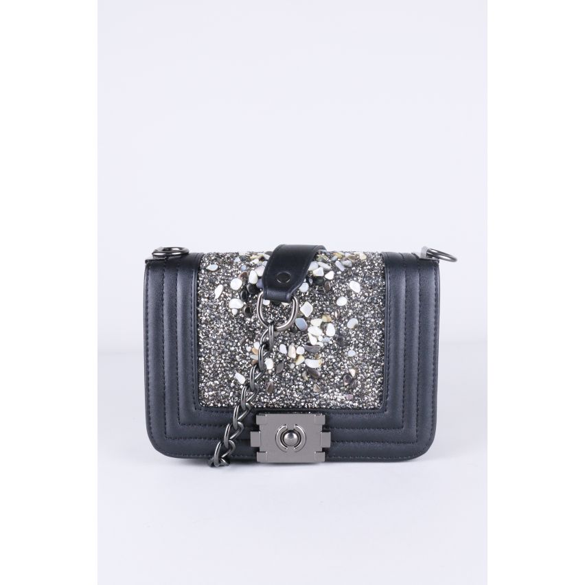 LMS schwarze Handtasche mit steinernen Verzierungen