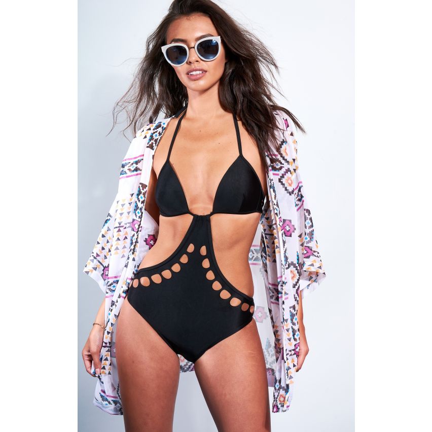 Lovemystyle White schiere Kimono mit Aztec Druck- und 3/4 Ärmeln