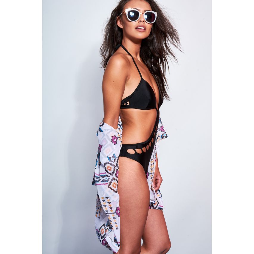Lovemystyle White schiere Kimono mit Aztec Druck- und 3/4 Ärmeln