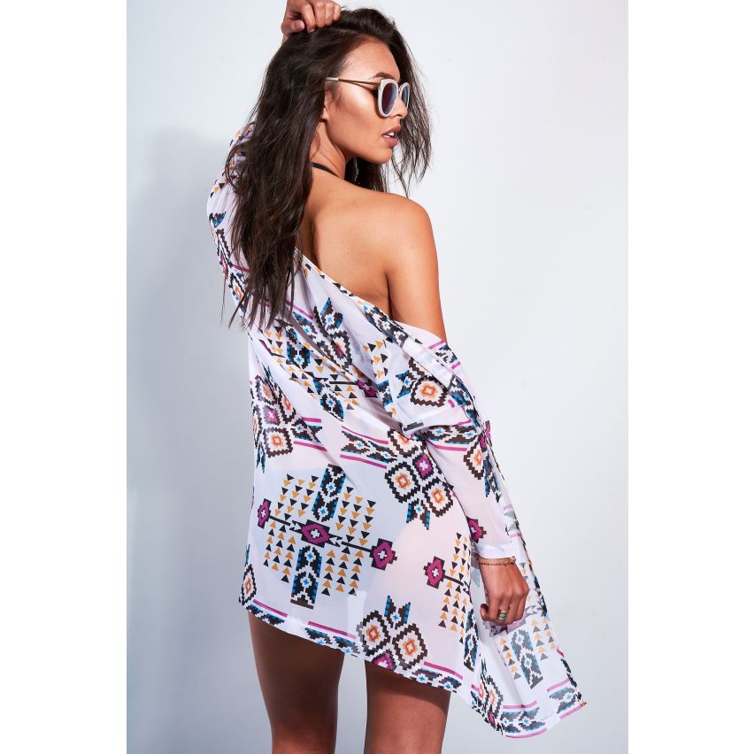 Lovemystyle White schiere Kimono mit Aztec Druck- und 3/4 Ärmeln